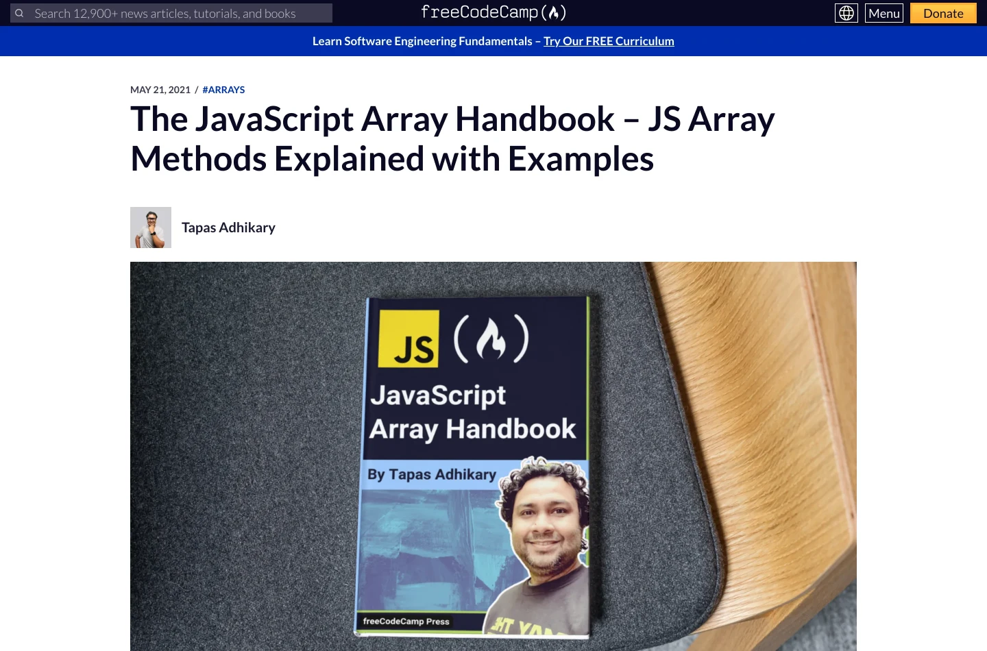 Страница статьи freeCodeCamp из блога News, единственного раздела, заявленного в карте сайта.