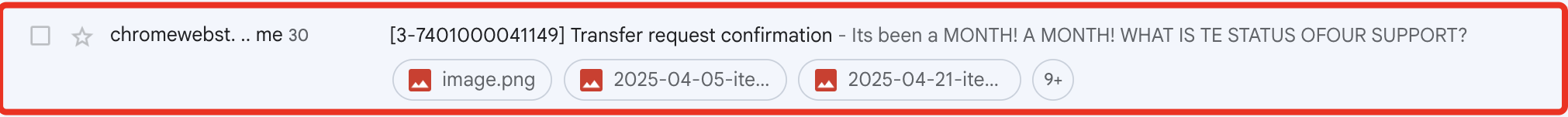 Chrome Web Store support thread with 30 messages and no resolution