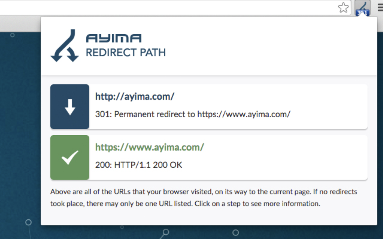 Redirect Path screenshot from its Chrome Web Store listing
