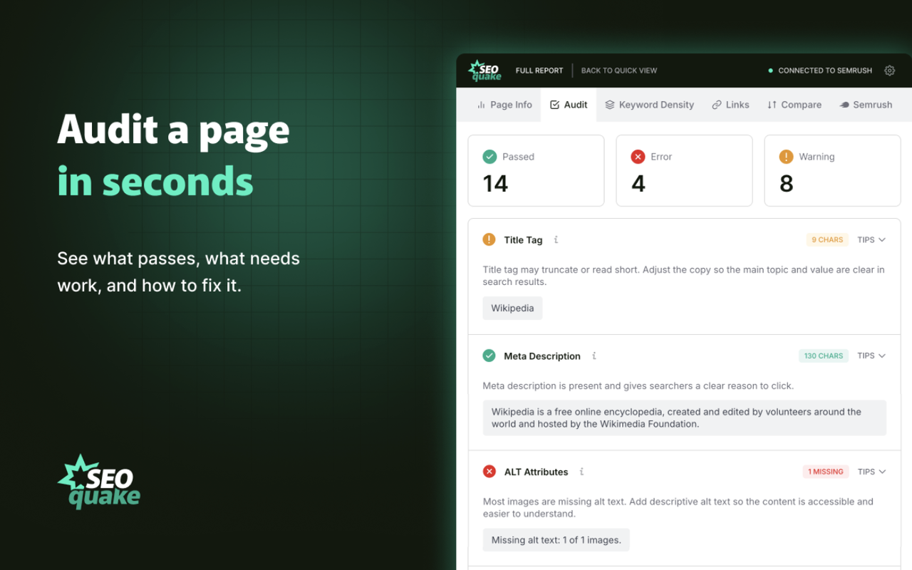 SEOquake screenshot from its Chrome Web Store listing