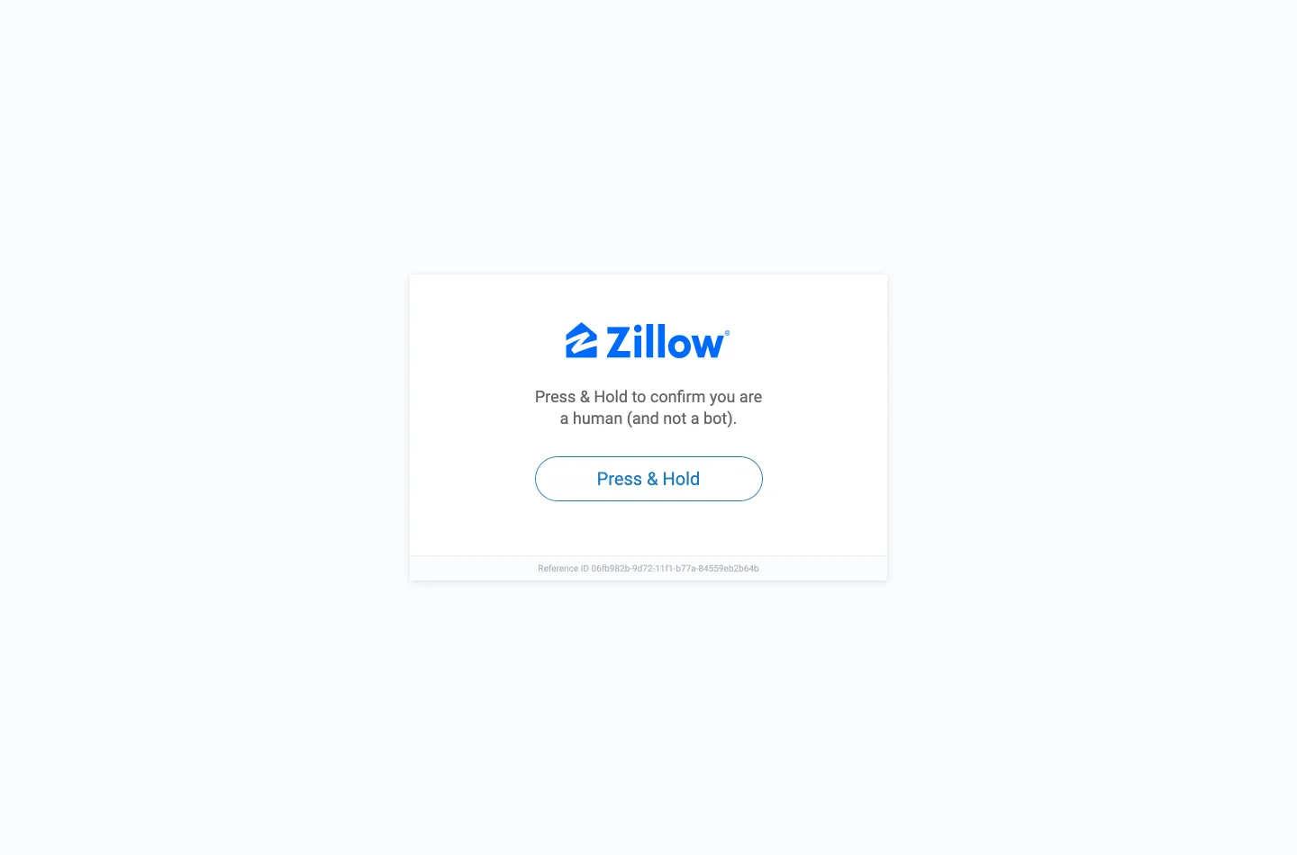 Браузер показує сторінку відмови Zillow: Access to this page has been denied, віддана замість картки будинку.